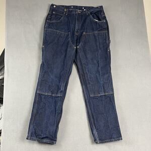 Key Pants Mens 38x32 Blue Double Knee Straight Leg Carpenter Distressed Workwear